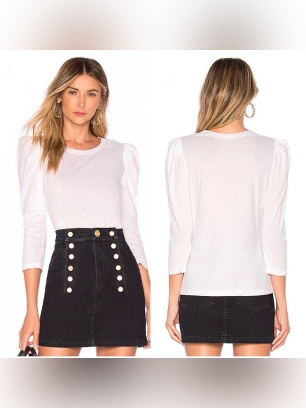 A.L.C. White Karlie Puff 3/4 Length Sleeve Tee Size SP Basics Neutral